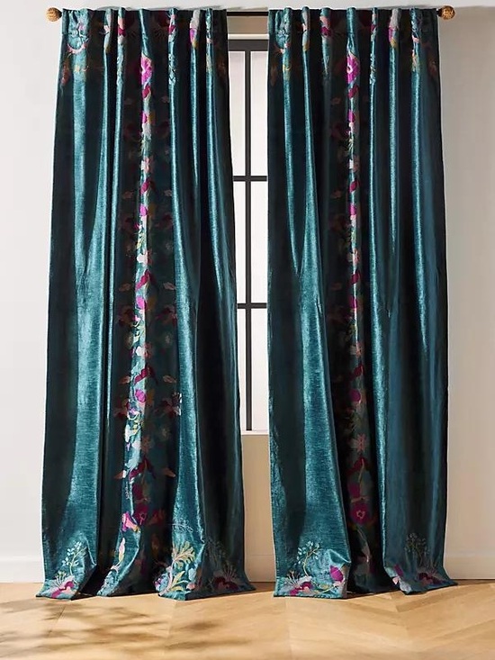 Anthropologie Other - Anthropologie Fiori Velvet Floral Blackout Curtain 1 SET 🔥NWOT 50”x108”